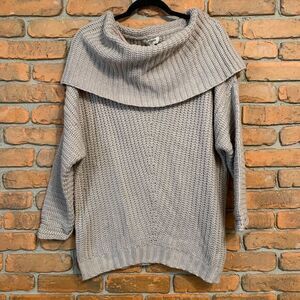 Umgee Womens Small Sweater Beige Chunky Knit Cowl Neck Oversized Ribbed Pullover